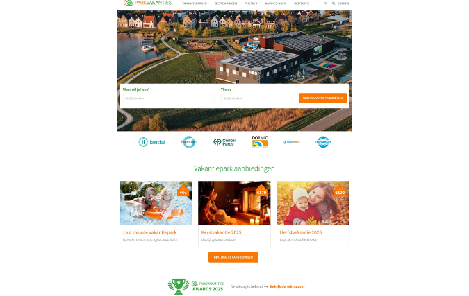 Parkvakanties genomineerd voor Website van het Jaar 2025